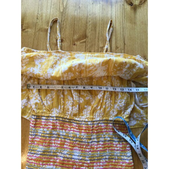 Tularosa Womens Roma Smocked Tiered Mini Dress Yellow Floral Ruffle Size S Cotta - Picture 9 of 10